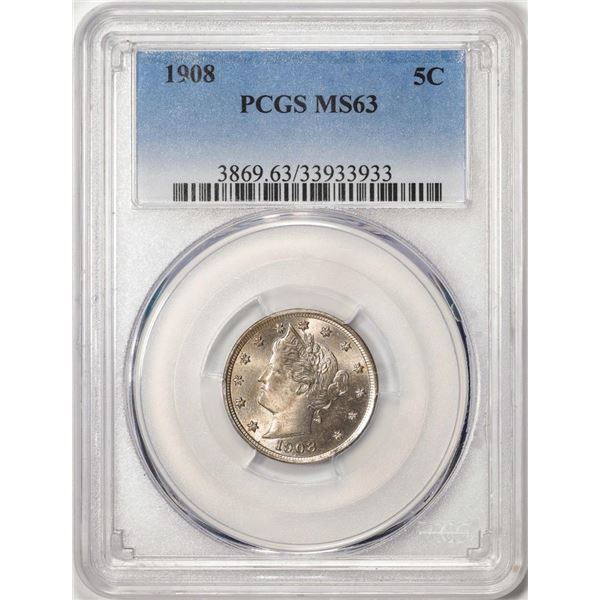 1908 Liberty V Nickel Coin PCGS MS63