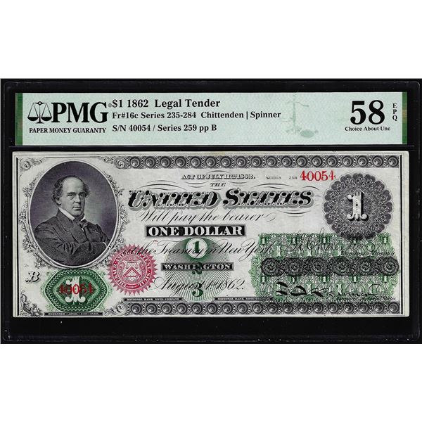 1862 $1 Legal Tender Note Fr.16c PMG Choice About Uncirculated 58EPQ