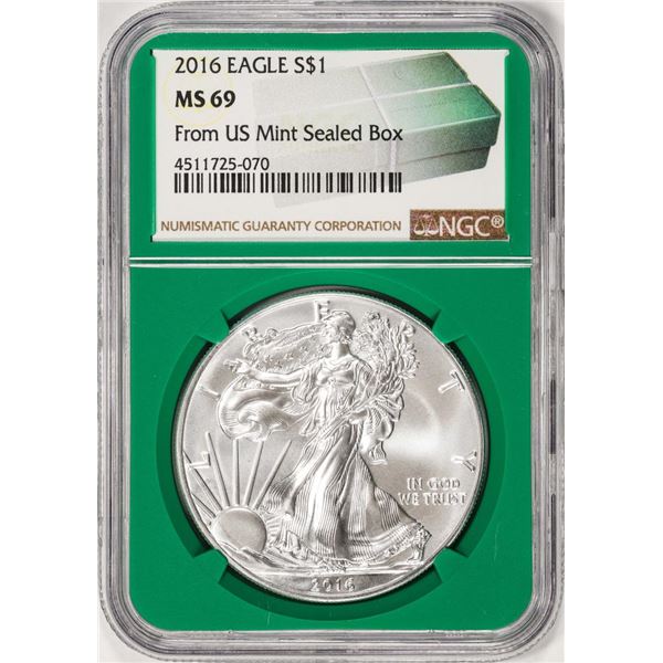 2016 $1 American Silver Eagle Coin NGC MS69 Green Core