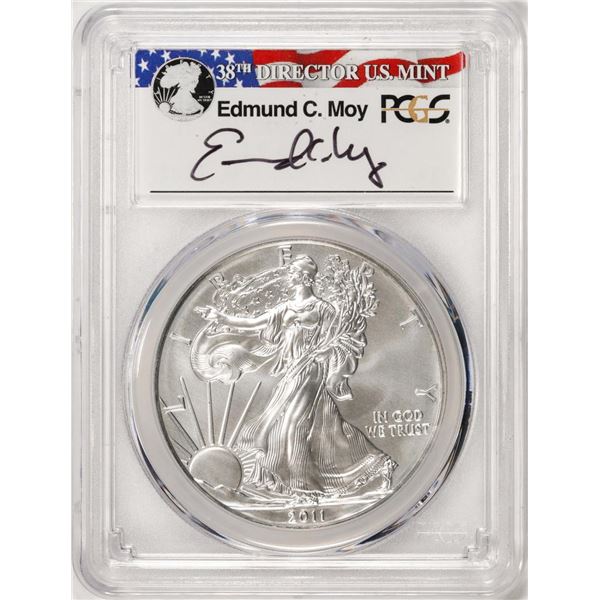 2011-W $1 Burnished American Silver Eagle Coin PCGS SP70 Edmund C. Moy Signature