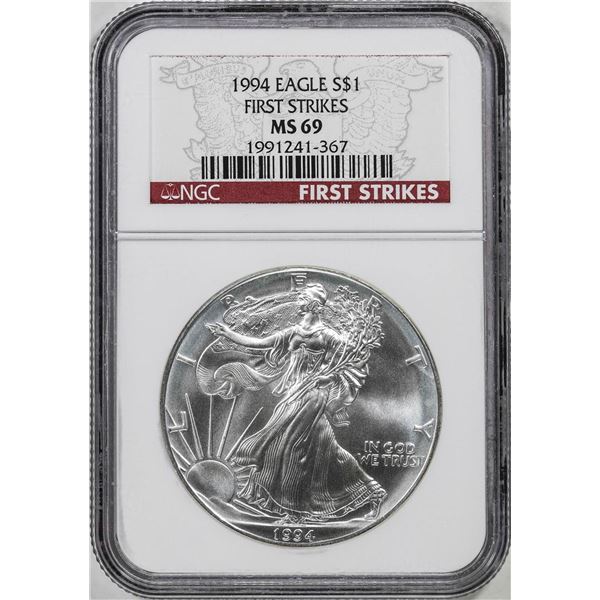 1994 $1 American Silver Eagle Coin NGC MS69 First Strikes