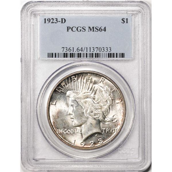 1923-D $1 Peace Silver Dollar Coin PCGS MS64