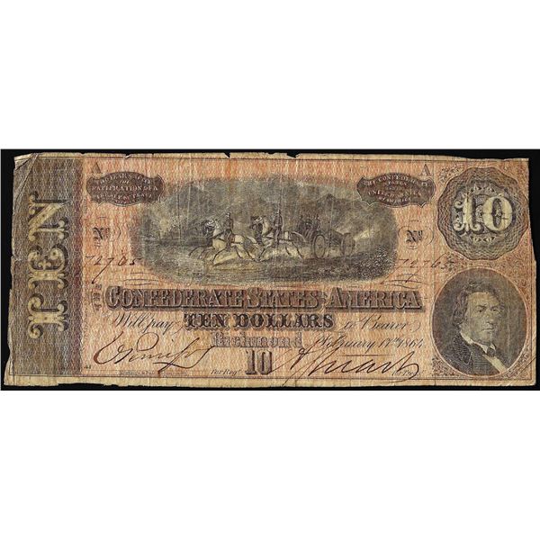 1864 $10 Confederate States of America Note