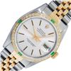 Image 1 : Rolex Mens Two Tone Silver Index Emerald and Diamond Datejust Wristwatch