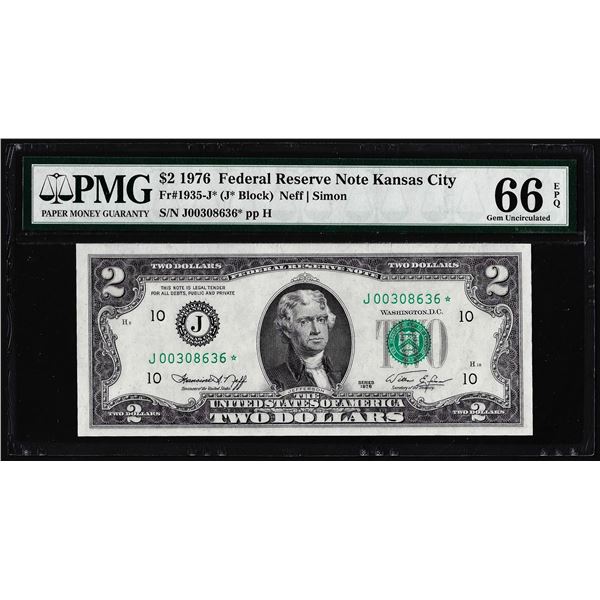 1976 $2 Federal Reserve STAR Note Kansas City Fr.1935-J* PMG Gem Uncirculated 66EPQ