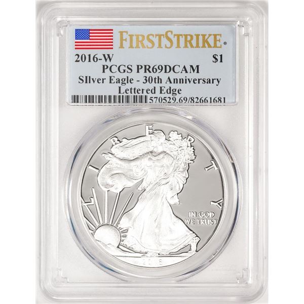 2016-W $1 Lettered Edge Proof American Silver Eagle Coin PCGS PR69DCAM First Strike