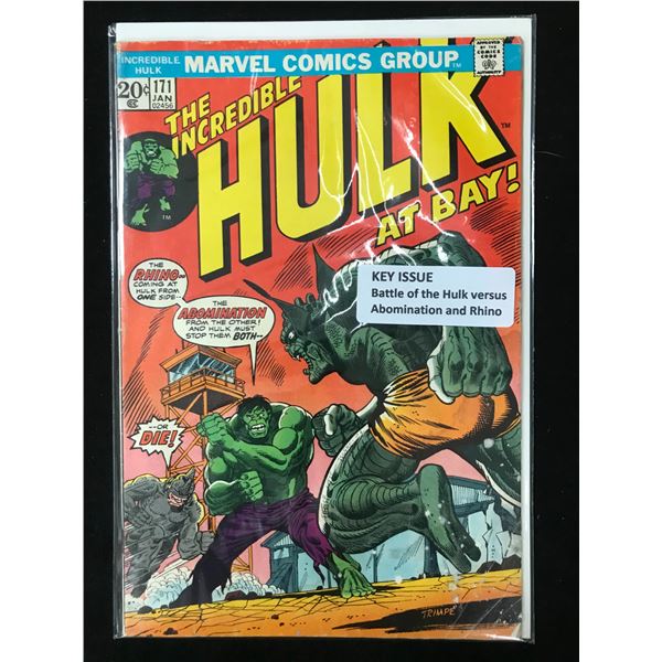 MARVEL COMICS NO.171 THE INCREDIBLE HULK (BATTLE OF HULK VS ABOMINATION AND RHINO)