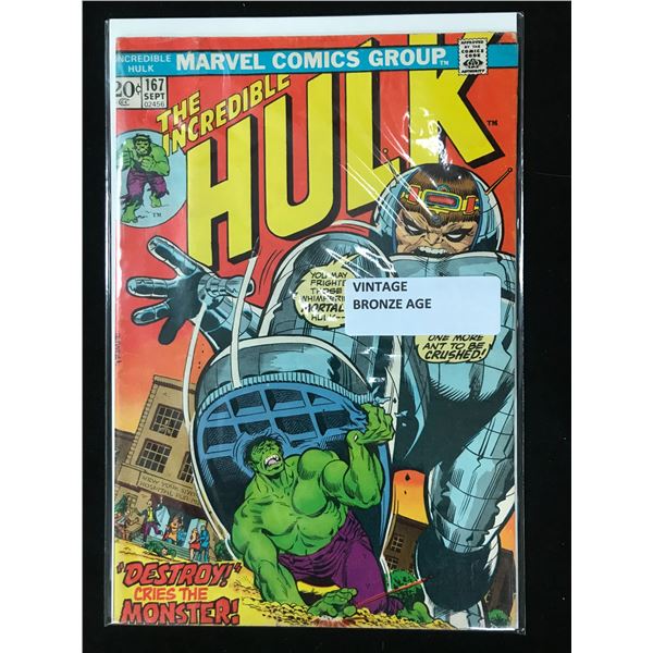 MARVEL COMICS NO.167 THE INCREDIBLE HULK (VINTAGE BRONZE AGE)