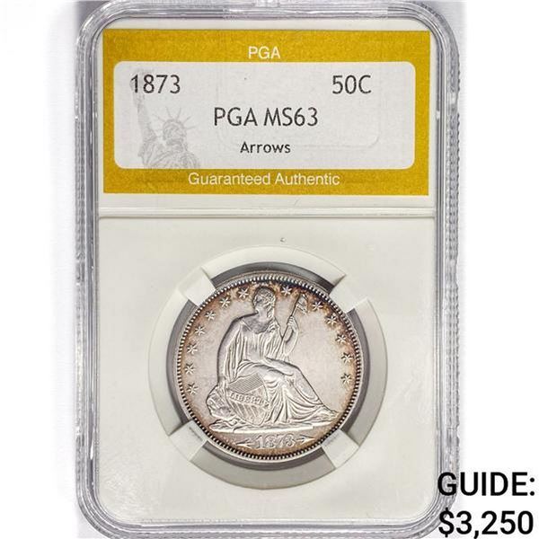 1873 Seated Liberty Half Dollar PGA MS63 Arrows