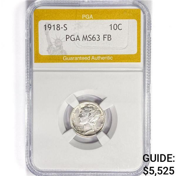 1918-S Mercury Silver Dime PGA MS63 FB