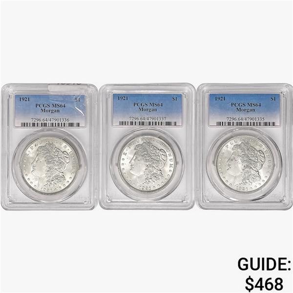 [3] 1921 Morgan SILV Dollars PCGS MS64