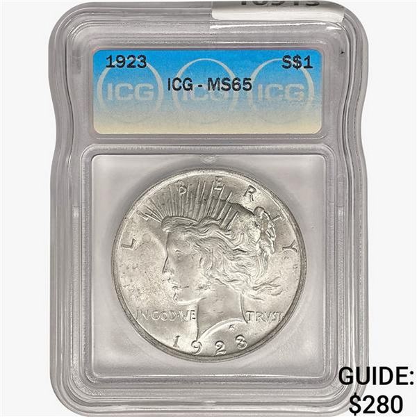 1923 Silver Peace Dollar ICG MS65