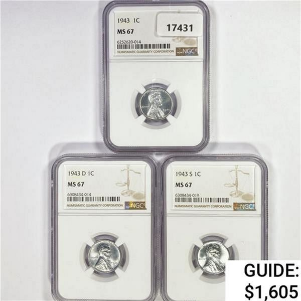 1943 [D,S] Set [3] Wheat Cent NGC MS67