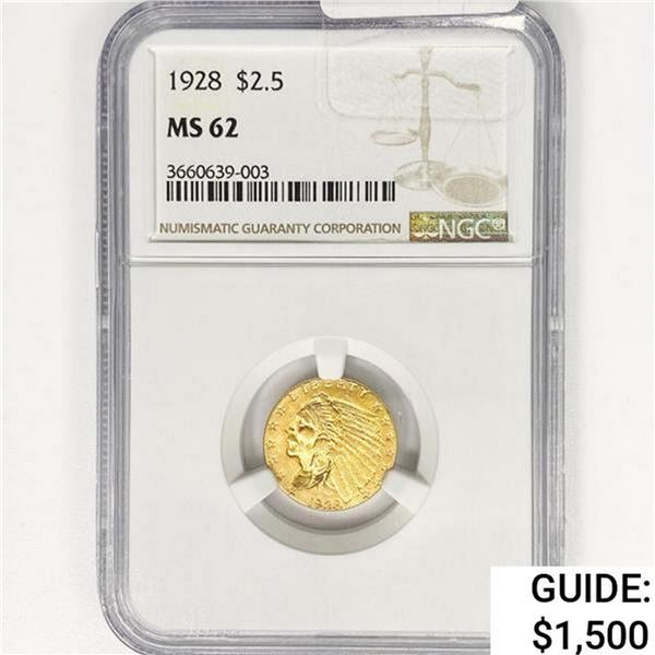1928 $2.50 Gold Quarter Eagle NGC MS62