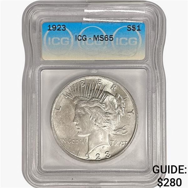 1923 Silver Peace Dollar ICG MS65