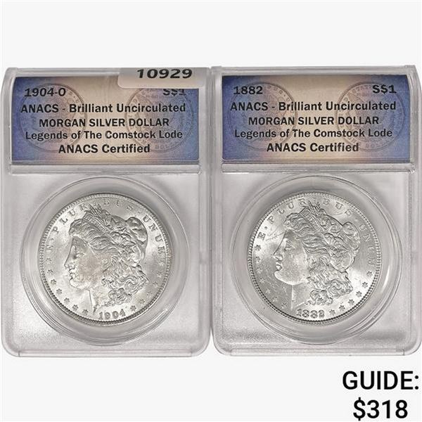 [2] Morgan SILV Dollars ANACS BU [1882, 1904-O]