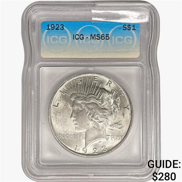 1923 Silver Peace Dollar ICG MS65