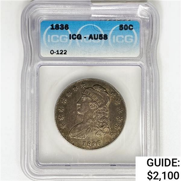 1836 Capped Bust Half Dollar ICG AU58 O-122