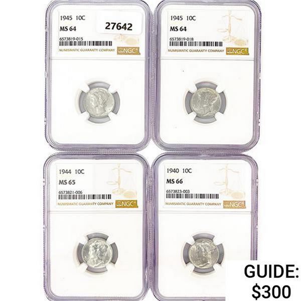 1940-1945 Set [4] Mercury Silver Dime NGC MS
