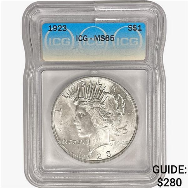 1923 Silver Peace Dollar ICG MS65