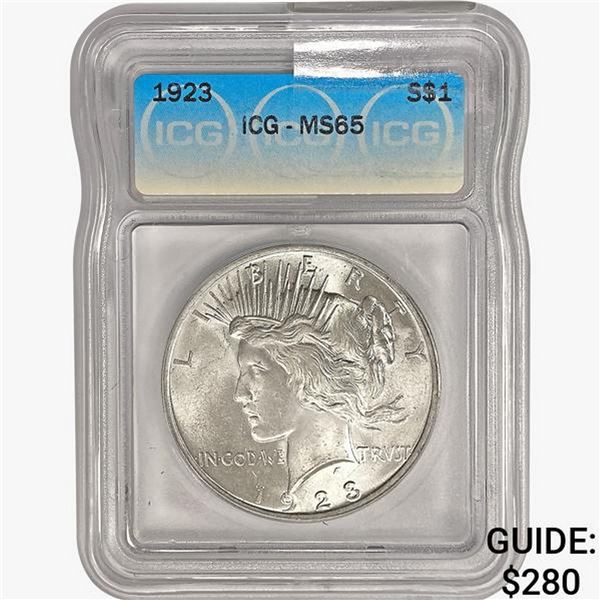 1923 Silver Peace Dollar ICG MS65