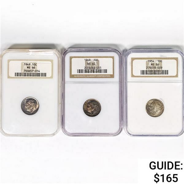 [3] Roosevelt Dimes NGC MS 1949-1954