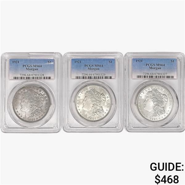[3] 1921 Morgan SILV Dollars PCGS MS64