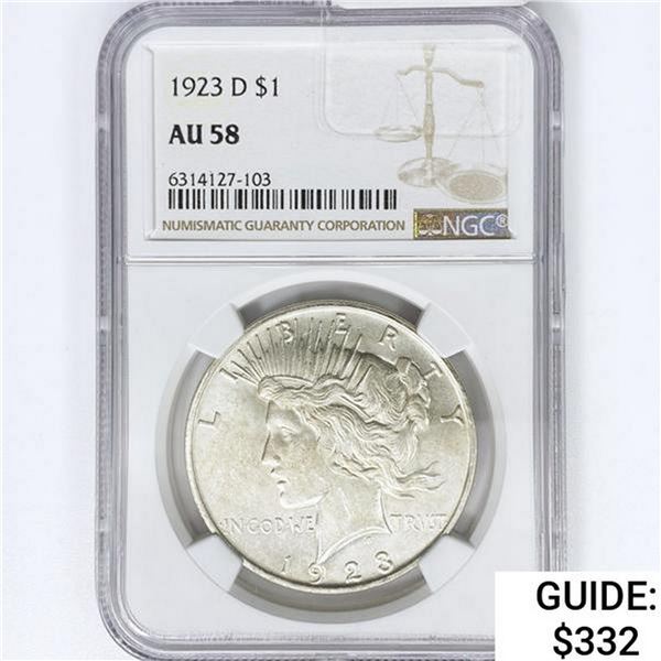 1923-D Silver Peace Dollar NGC AU58