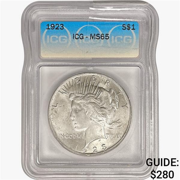 1923 Silver Peace Dollar ICG MS65