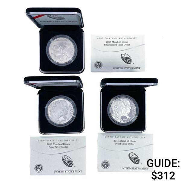 2015 March of Dimes Silver Dollars [3 Coins]