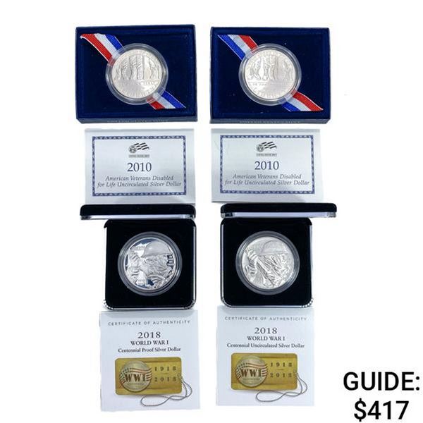 2010-2018 US Silver Dollars [4 Coins]