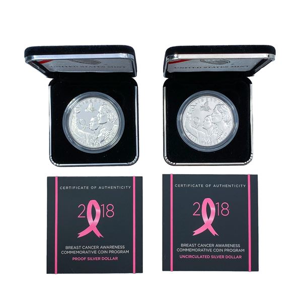 2018 Breast Cancer Comm. Silver Dollars [2 Coins]
