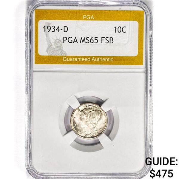 1934-D Mercury Silver Dime PGA MS65 FSB