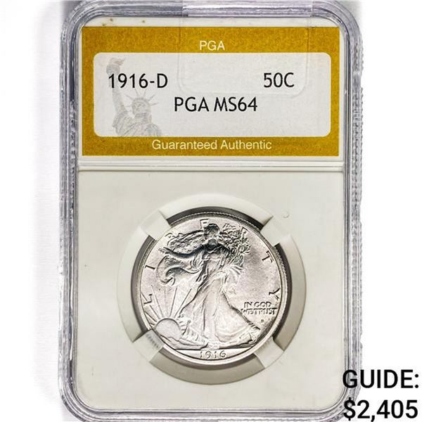 1916-D Walking Liberty Half Dollar PGA MS64