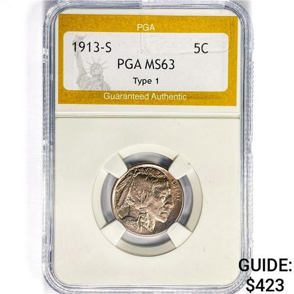 1913-S Buffalo Nickel PGA MS63 T1