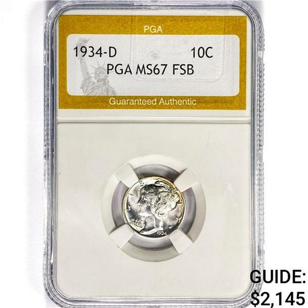 1934-D Mercury Silver Dime PGA MS67 FSB