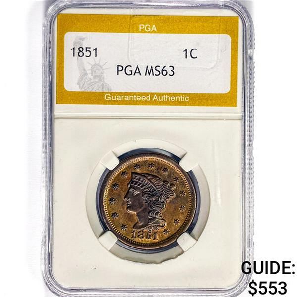 1851 Braided Hair Large Cent PGA MS63