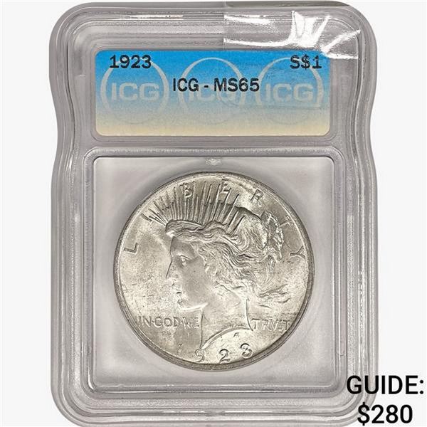 1923 Silver Peace Dollar ICG MS65