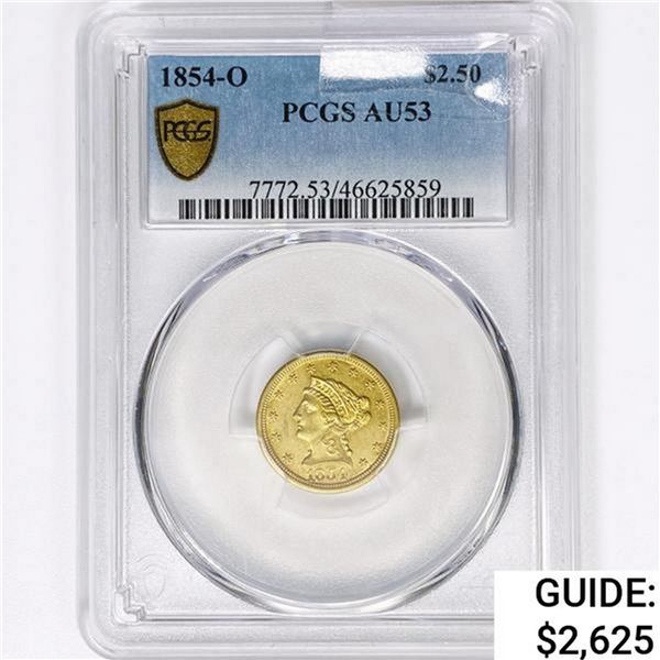 1854-O $2.50 Gold Quarter Eagle PCGS AU53