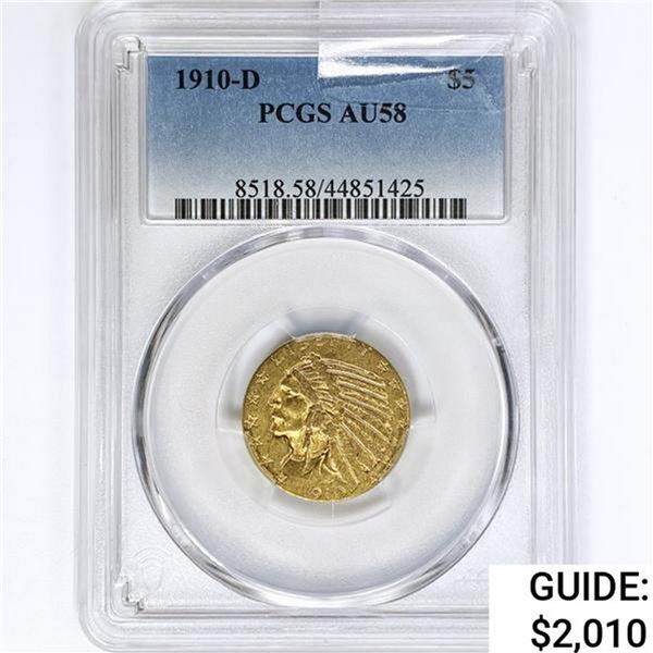 1910-D $5 Gold Half Eagle PCGS AU58