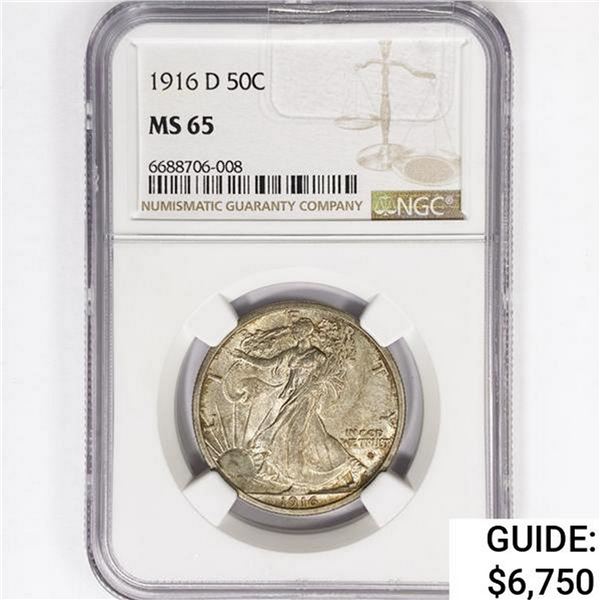 1916-D Walking Liberty Half Dollar NGC MS65