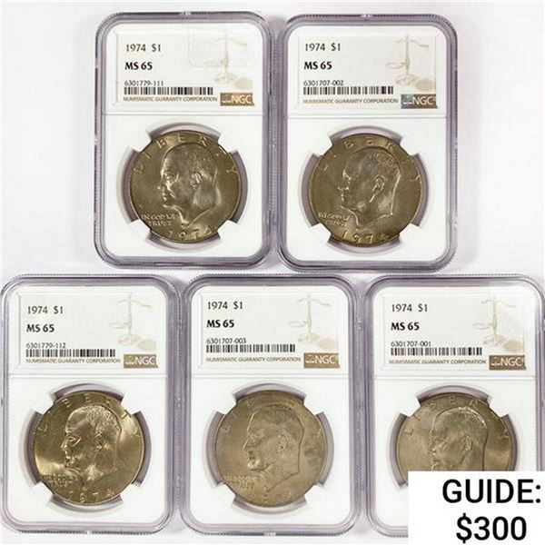 [5] 1974 Eisenhower Silver Dollar NGC MS65
