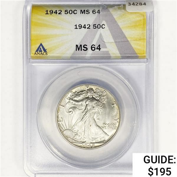 1942 Walking Liberty Half Dollar ANACS MS64