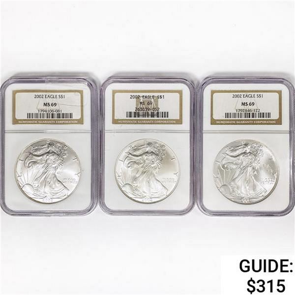 2002 Set [3] American Silver Eagles NGC MS69