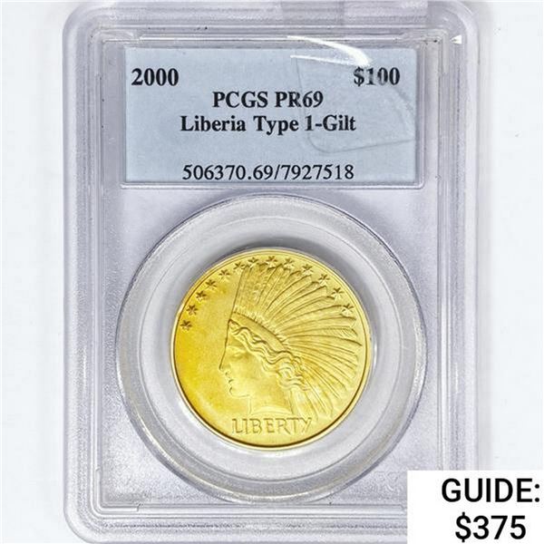 2000 $100 Liberia Type-1 Gilt PCGS PR69