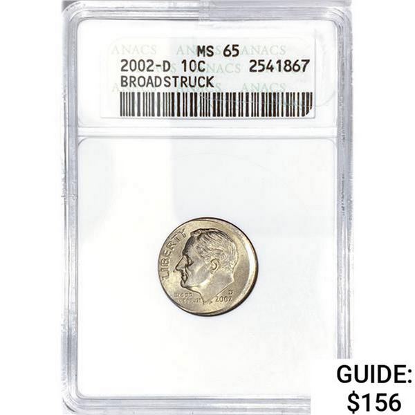2002-D Roosevelt Dime ANACS MS65 Broadstruck
