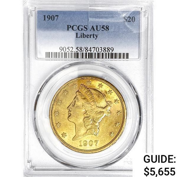 1907 $20 Gold Double Eagle PCGS AU58