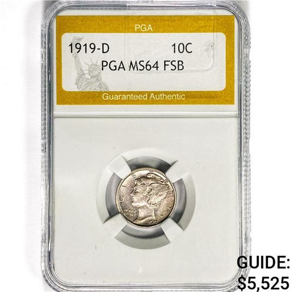1919-D Mercury Silver Dime PGA MS64 FSB