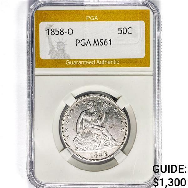 1858-O Seated Liberty Half Dollar PGA MS61