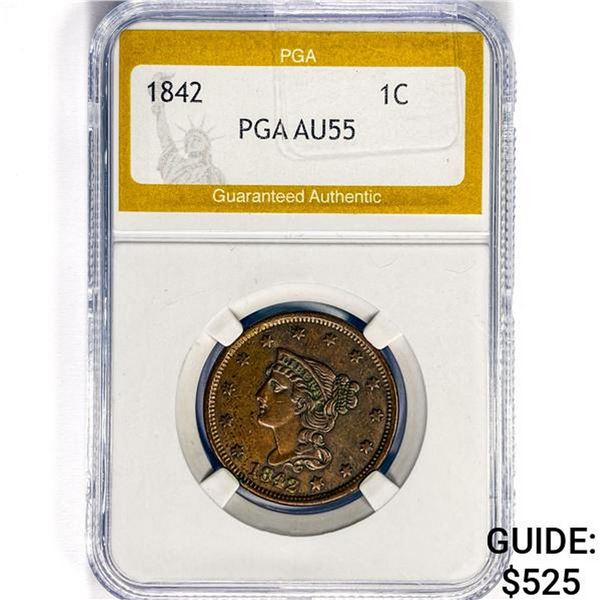 1842 Braided Hair Large Cent PGA AU55